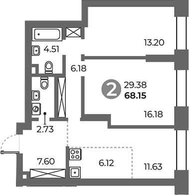 Планировка — Павелецкая от Гранель, 3-комн., 68 м²