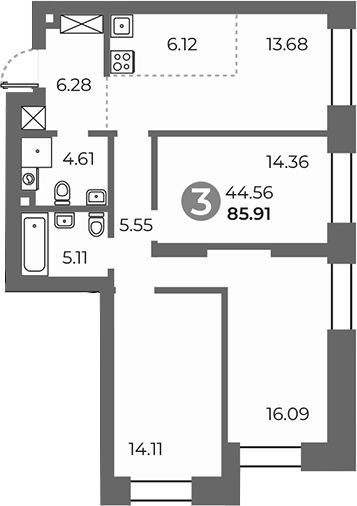 Планировка — Павелецкая от Гранель, 3-комн., 86 м²