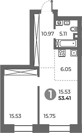 Планировка — Павелецкая от Гранель, 1-комн., 53 м²