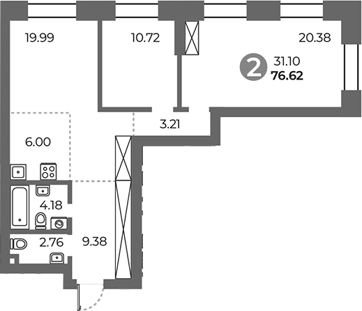 Планировка — Павелецкая от Гранель, 3-комн., 77 м²