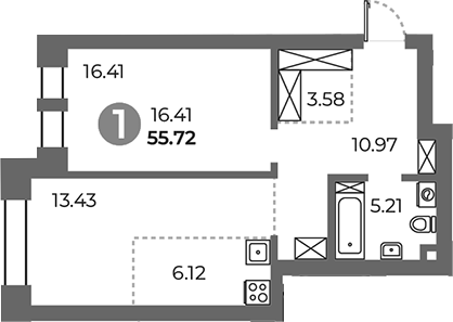 Планировка — Павелецкая от Гранель, 1-комн., 56 м²