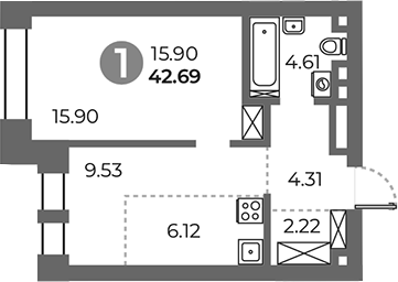 Планировка — Павелецкая от Гранель, 1-комн., 43 м²