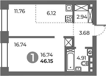 Планировка — Павелецкая от Гранель, 1-комн., 46 м²