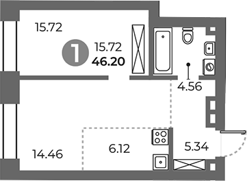 Планировка — Павелецкая от Гранель, 1-комн., 46 м²
