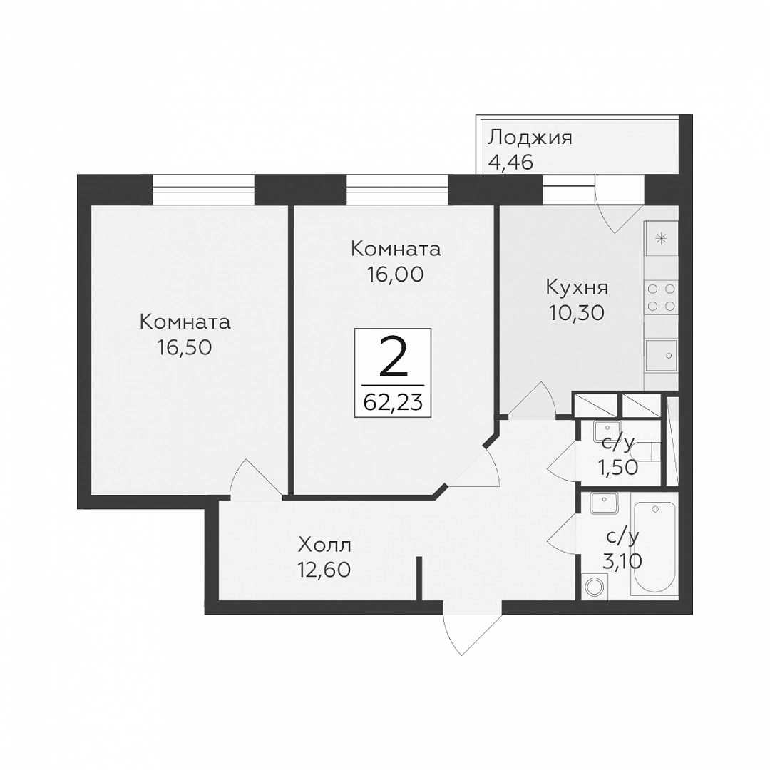Планировка — Малаховский, 2-комн., 60 м²