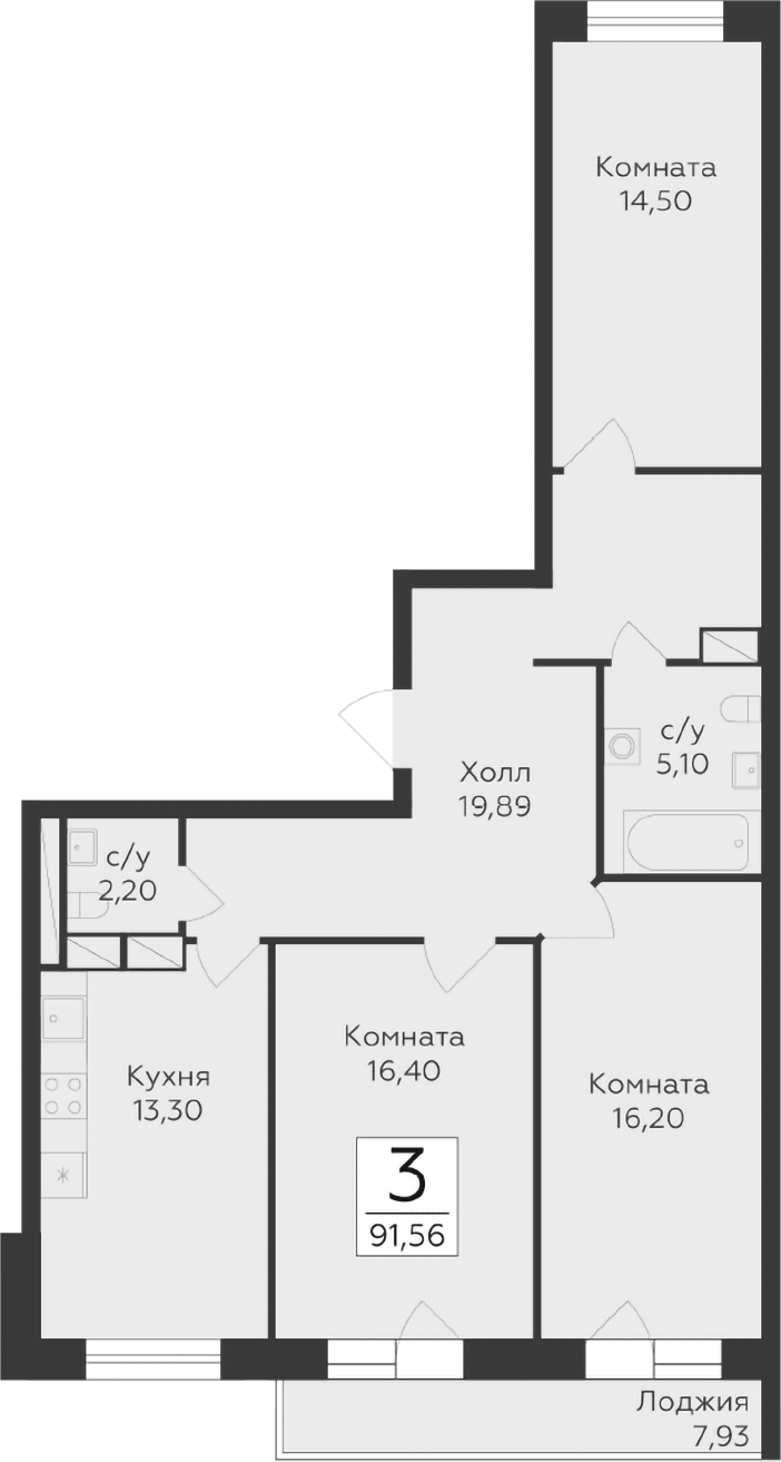 Планировка — Малаховский, 3-комн., 88 м²