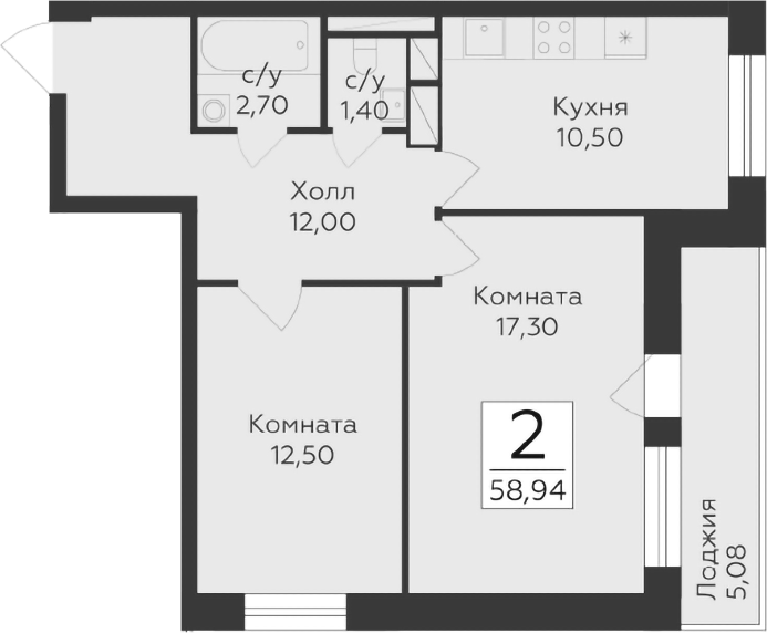 Планировка — Малаховский, 2-комн., 56 м²