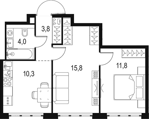 Планировка — Левел Южнопортовая, 2-комн., 46 м²