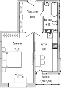 Планировка — Riga Hills, 1-комн., 46 м²