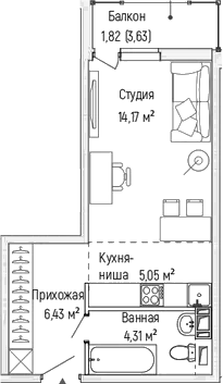 Планировка — Riga Hills, Студия, 30 м²
