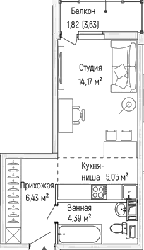Планировка — Riga Hills, Студия, 30 м²