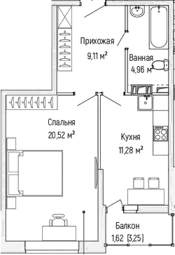Планировка — Riga Hills, 1-комн., 46 м²