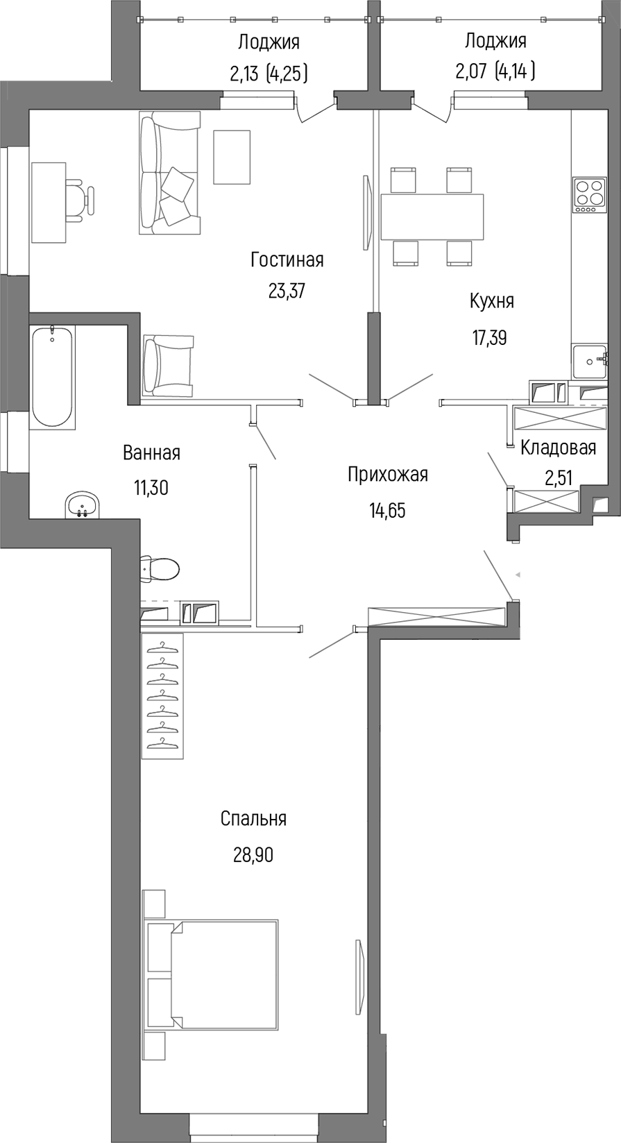 Планировка — Riga Hills, 2-комн., 98 м²
