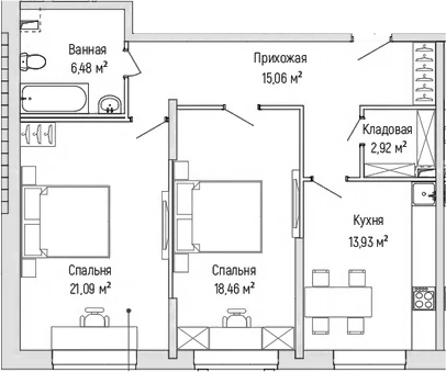 Планировка — Riga Hills, 2-комн., 78 м²