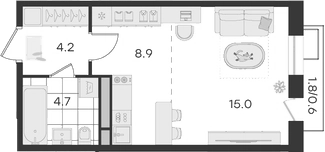 Планировка — Театральный, Студия, 33 м²
