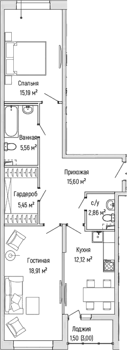 Планировка — Riga Hills, 2-комн., 76 м²