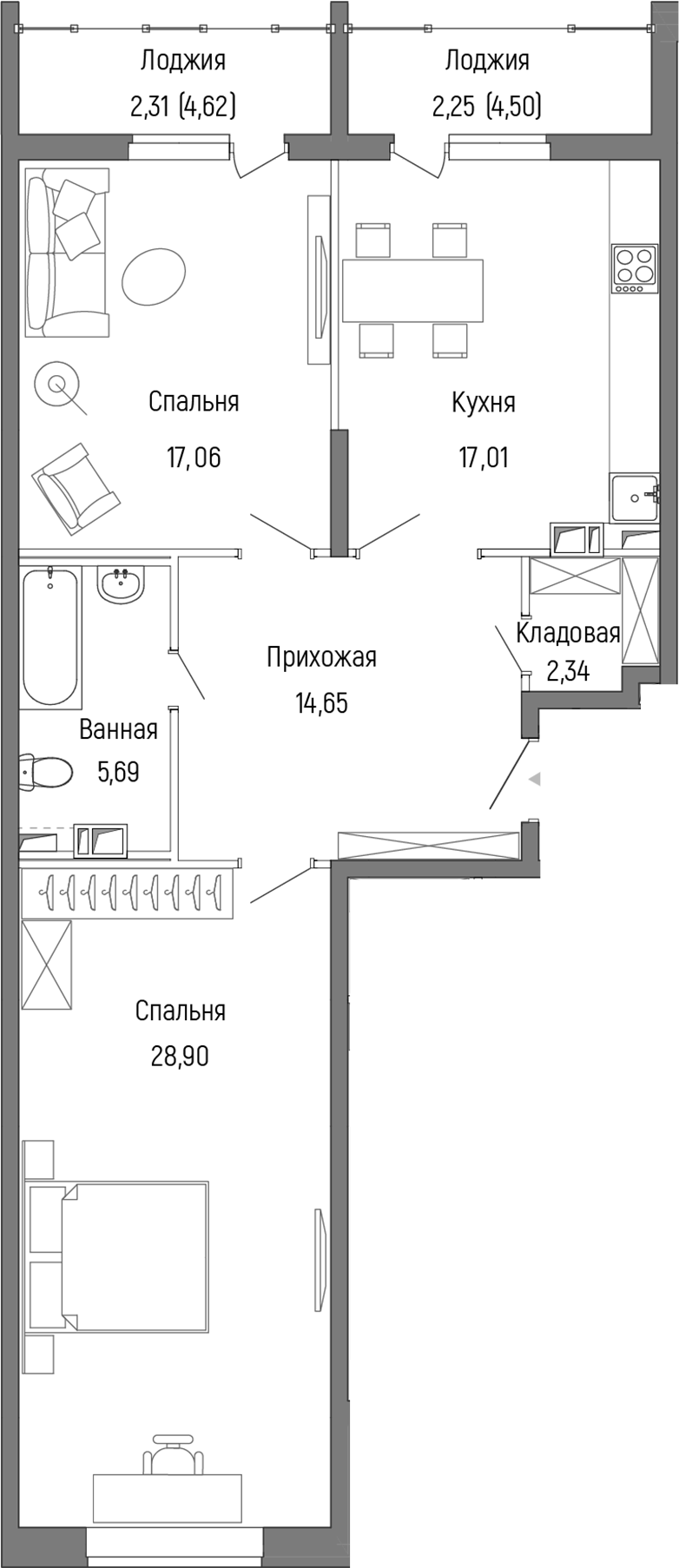 Планировка — Riga Hills, 2-комн., 86 м²