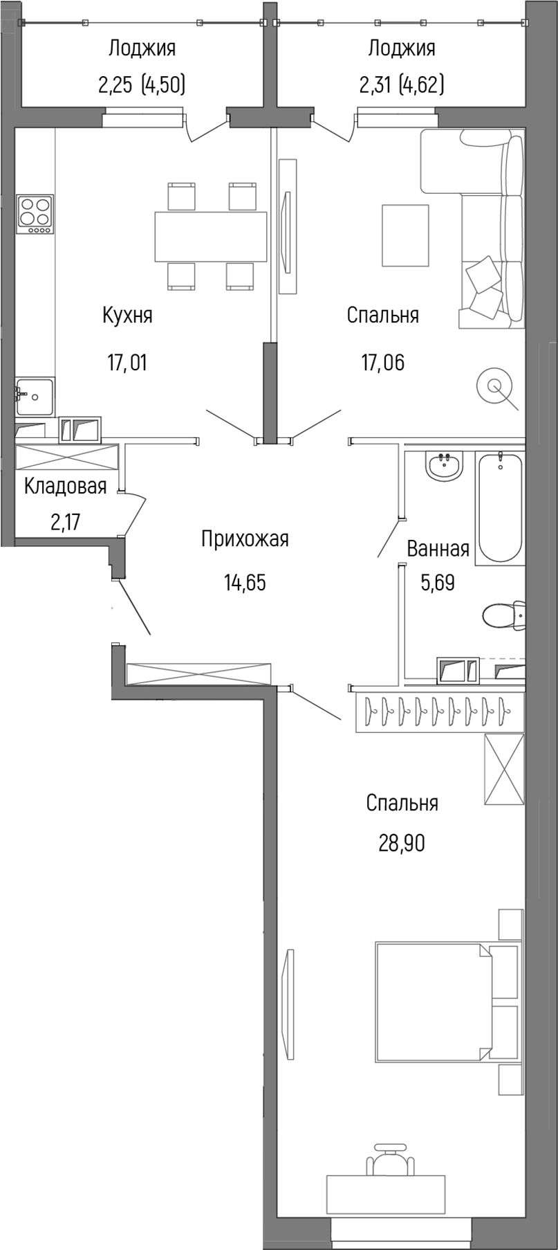 Планировка — Riga Hills, 2-комн., 85 м²