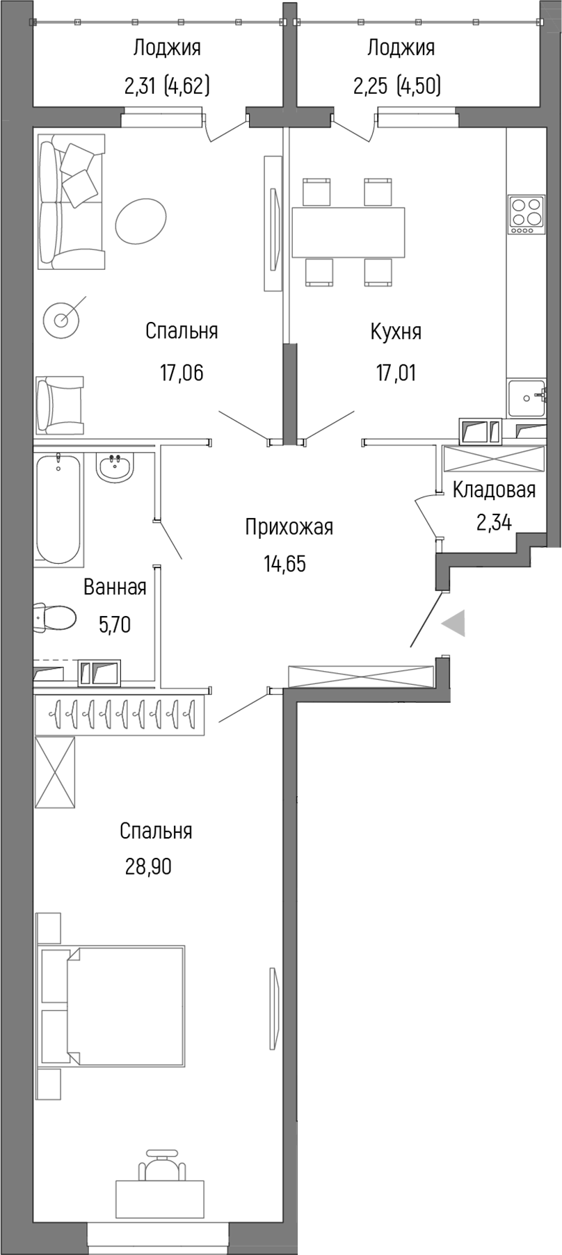Планировка — Riga Hills, 2-комн., 86 м²