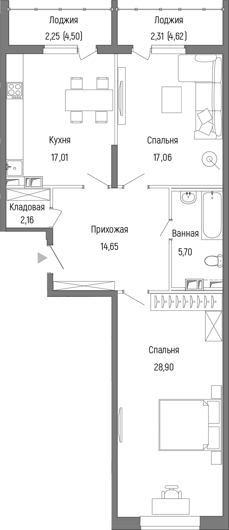 Планировка — Riga Hills, 2-комн., 85 м²