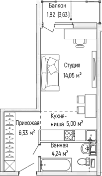 Планировка — Riga Hills, Студия, 30 м²