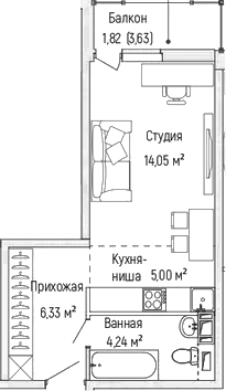 Планировка — Riga Hills, Студия, 30 м²