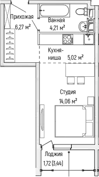 Планировка — Riga Hills, Студия, 30 м²