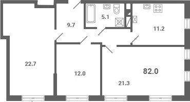 Планировка — Южная Долина, 3-комн., 82 м²