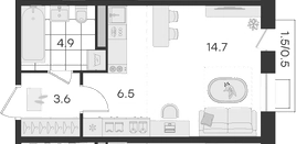 Планировка — Театральный, Студия, 30 м²