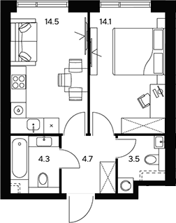 Планировка — НЕКСУС от Аквилон, 1-комн., 41 м²