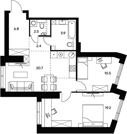 Планировка — НЕКСУС от Аквилон, 3-комн., 68 м²