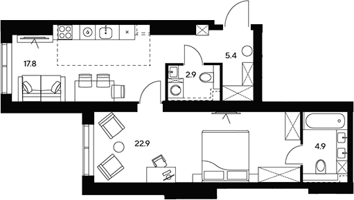 Планировка — НЕКСУС от Аквилон, 2-комн., 54 м²