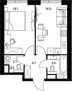 Планировка — НЕКСУС от Аквилон, 1-комн., 40 м²