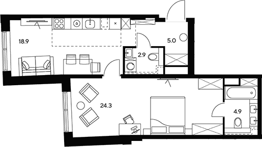 Планировка — НЕКСУС от Аквилон, 2-комн., 56 м²