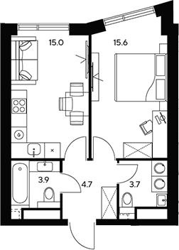 Планировка — НЕКСУС от Аквилон, 1-комн., 43 м²