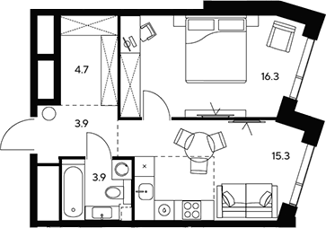 Планировка — НЕКСУС от Аквилон, 1-комн., 44 м²