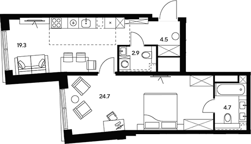 Планировка — НЕКСУС от Аквилон, 2-комн., 56 м²