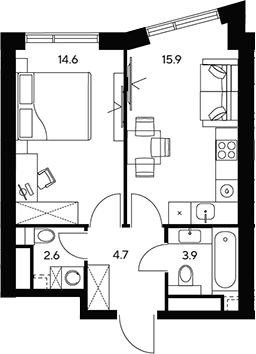 Планировка — НЕКСУС от Аквилон, 1-комн., 42 м²