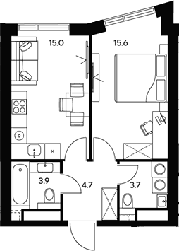 Планировка — НЕКСУС от Аквилон, 1-комн., 43 м²