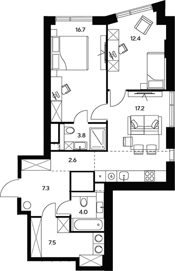 Планировка — НЕКСУС от Аквилон, 3-комн., 72 м²