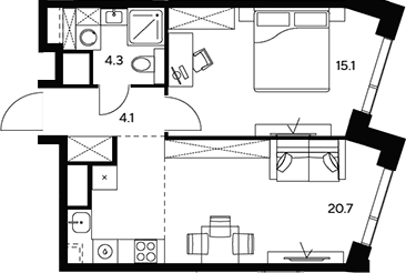 Планировка — НЕКСУС от Аквилон, 2-комн., 44 м²