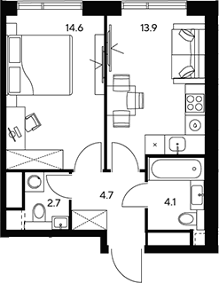 Планировка — НЕКСУС от Аквилон, 1-комн., 40 м²