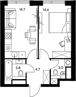 Планировка — НЕКСУС от Аквилон, 1-комн., 41 м²