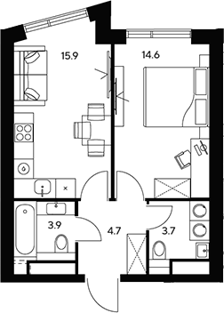 Планировка — НЕКСУС от Аквилон, 1-комн., 43 м²