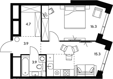 Планировка — НЕКСУС от Аквилон, 1-комн., 44 м²