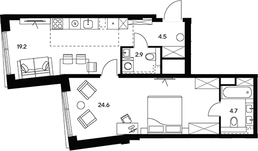 Планировка — НЕКСУС от Аквилон, 2-комн., 56 м²
