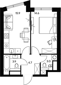 Планировка — НЕКСУС от Аквилон, 1-комн., 42 м²