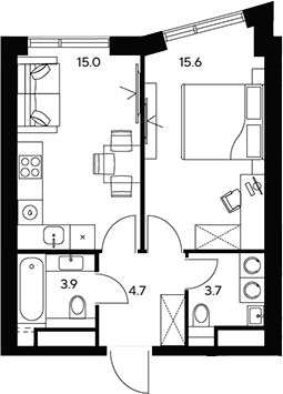 Планировка — НЕКСУС от Аквилон, 1-комн., 43 м²