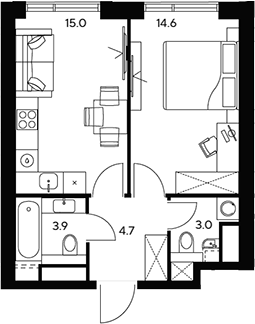 Планировка — НЕКСУС от Аквилон, 1-комн., 41 м²
