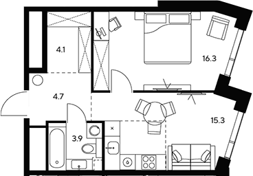 Планировка — НЕКСУС от Аквилон, 1-комн., 44 м²